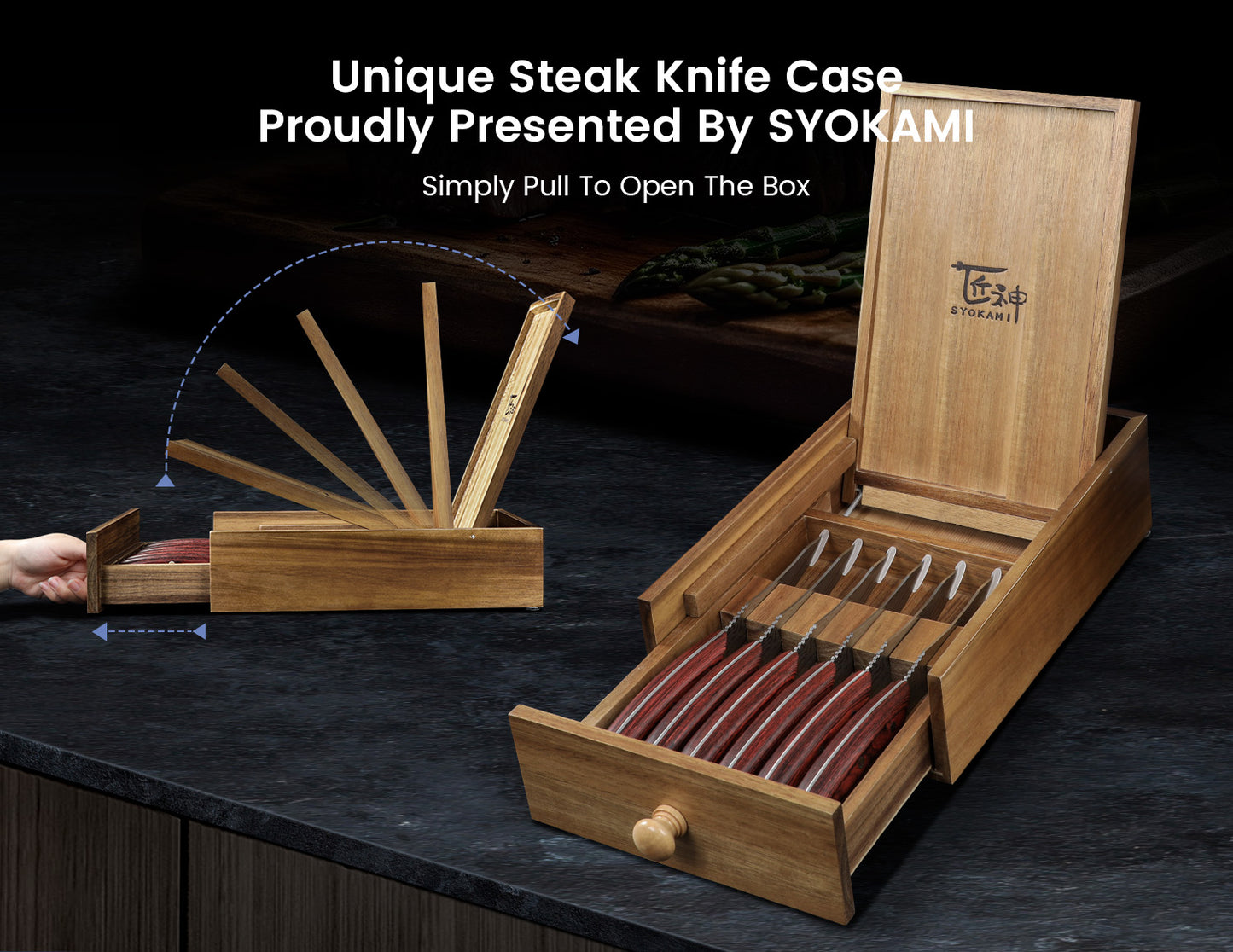 SYOKAMI Steak Knives Set of 6 with Drawer Organizer