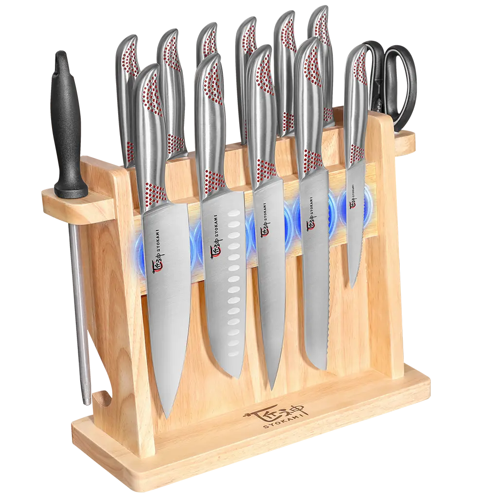 SYOKAMI Knife Block Set, 7 Piece Japanese Style Kitchen Knives With  Collapsible Block-Drawer Or Countertop Organizer, Ultra Sharp High Carbon  Steel